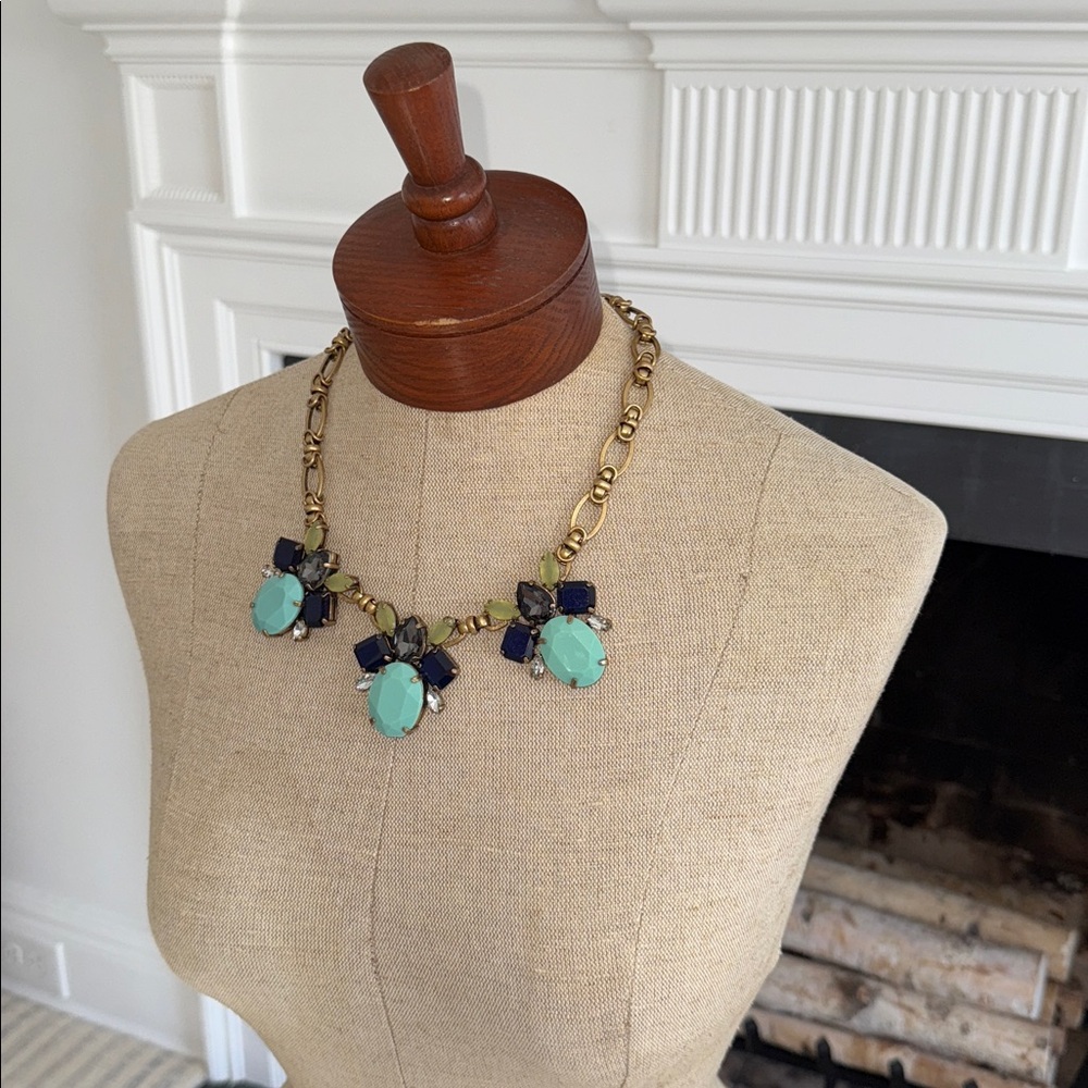 J Crew Necklace Multi Color Faux Gem and Rhinestone 18 inch Statement - Picture 3 of 12